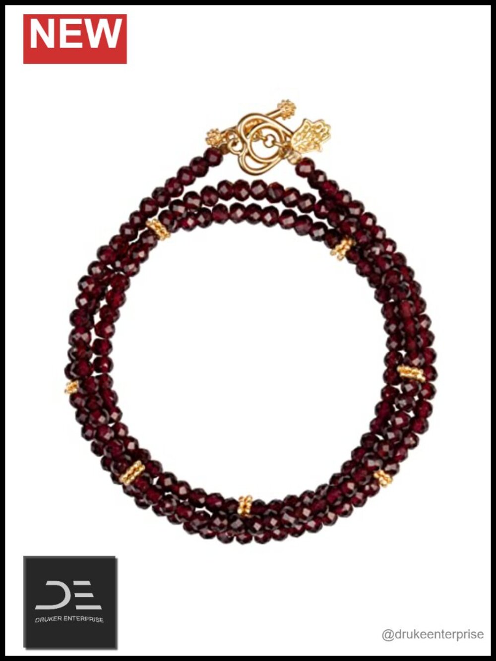 KARMA AND LUCK Garnet Wrap Bracelet 18K Gold Plated Sterling Silver Heart Charm